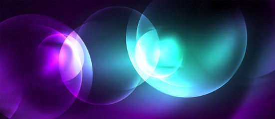 Shiny neon color light with circles abstract background
