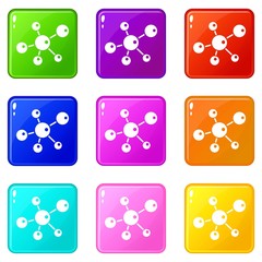 Molecule research icons set 9 color collection isolated on white for any design