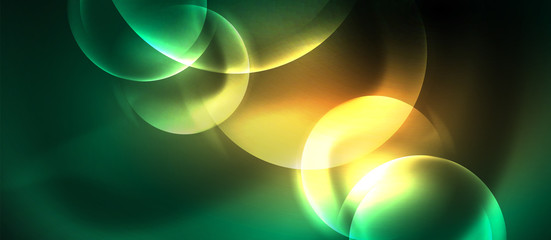 Neon glowing circles vector abstract background