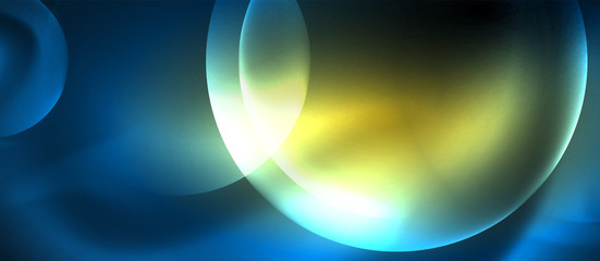 Blue neon bubbles and circles abstract background, futuristic magic techno design