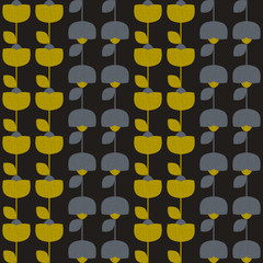 Modern vector abstract seamless geometric pattern with stylized flowers and leaves in retro scandinavian style.