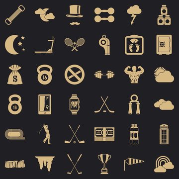 Bodybuilding icons set. Simple style of 36 bodybuilding vector icons for web for any design