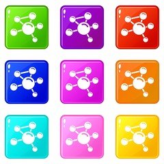 Fototapeta na wymiar Molecule molecular icons set 9 color collection isolated on white for any design