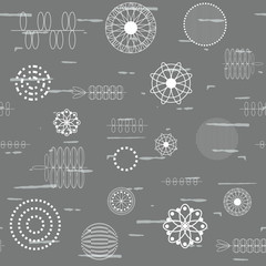 Modern vector abstract seamless geometric pattern with stylized textured flowers and leaves in retro scandinavian style