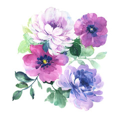Manual composition.Flowers watercolor illustration.