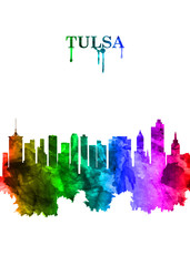 Tulsa Oklahoma skyline Portrait Rainbow