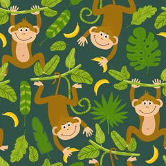 Keuken foto achterwand Jungle  kinderkamer Naadloos patroon met schattige apen uit de jungle