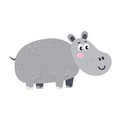 Vector cute African animal. Hippopotamus. Funny character for kids.