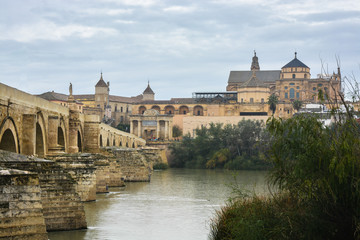 Fototapeta na wymiar Cordoba in November. Roman Bridge and Mezquita.