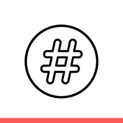 Hashtag vector icon, topic symbol. Simple, flat design isolated on white background for web or mobile app
