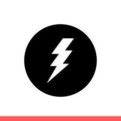 Lightning vector icon, thunder symbol. Simple, flat design isolated on white background for web or mobile app