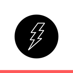 Lightning vector icon, thunder symbol. Simple, flat design isolated on white background for web or mobile app