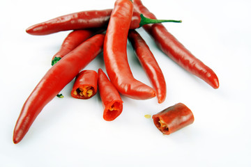 red chili peppers isolated on white background