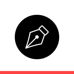 Pen tool vector icon, nib symbol. Simple, flat design isolated on white background for web or mobile app