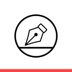 Pen tool vector icon, nib symbol. Simple, flat design isolated on white background for web or mobile app