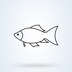 fish silhouette line art icon isolated on white background. Vector illustration