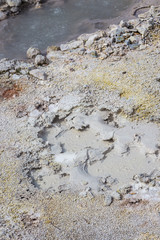 Close up of hot spring mud pool in Furnas, Azores.