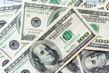 Fototapeta premium 100 old dollar bills. Fan stack close up