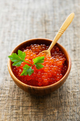 Red caviar in bowl