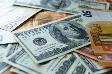 Pile of old one hundred dollar bills bills, close up dollars