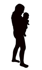 a young mother and baby together, silhouette vector