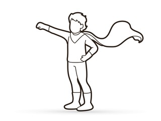 Little Super Hero Boy standing with costume cartoon graphic vector.