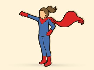 Little Super Hero Girl standing with costume cartoon graphic vector.