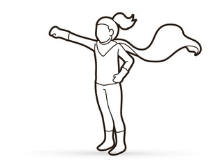 Little Super Hero Girl standing with costume cartoon graphic vector.