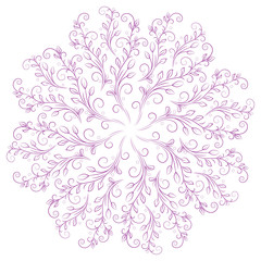 Fototapeta na wymiar Lace pink napkin, mandala of leaves and curls for growth. Vector illustration