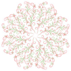 Fototapeta na wymiar Circular pattern. Spring mandala with leaves and curls. Vector illustration