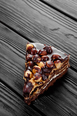 chocolate hazelnut cake on black board