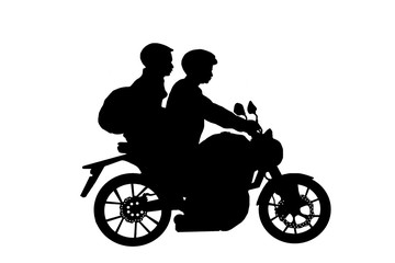 Plakat silhouette lover couple ride classic motorcycle on white background