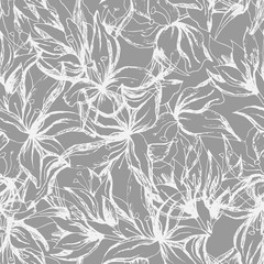 Fototapeta na wymiar Floral light background. Contour white pattern on a gray background. Endless textures