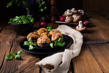 stuffed with minced meat and baked Champignons