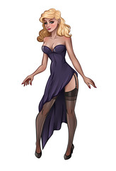 Naklejka premium Beautiful blonde in evening dress on white background