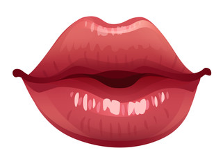 Glossy pink lips isolated on white