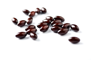 Vitamin C with Bioflavonoids and Rose Hips. White background. Close up. Copy space.  