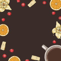 Menu Template with Coffee, Chocolate and Fruits