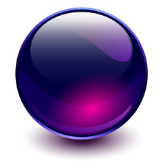 Glass sphere purple, vector shiny ball.