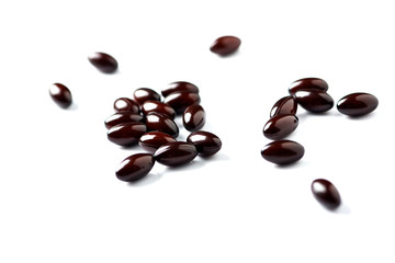 Vitamin C with Bioflavonoids and Rose Hips. White background. Close up. Copy space.  