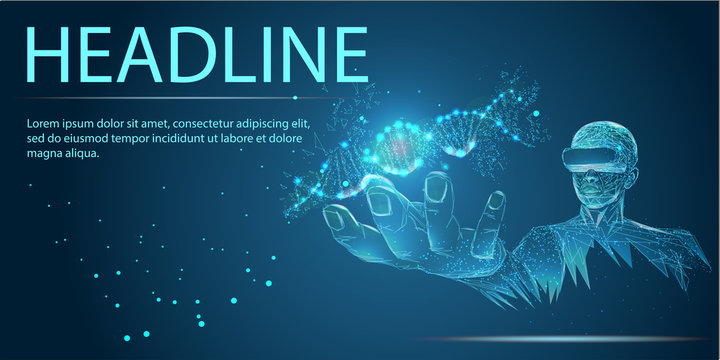 dna molecule consist of randomly moving particles. Polygonal wireframe low poly Vector	