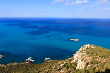 Fototapeta na wymiar Bird view of Chrysochous bay and Agios Georgios islet, Cyprus