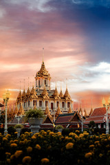 Loha Prasat or Metal Castle at Wat Ratchanadda in Bangkok Thailand