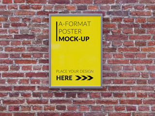 Obraz premium Empty advertising poster (banner) - mockup template on brick wall. 3D rendering