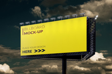 3D rendering of blank billboard (empty advertisement) with clouds. Empty mockup template