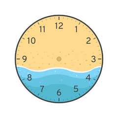 Summer clock face template with sea and beach isolated on white background