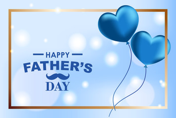 Father’s Day background, flying heart shaped balloons on blue bokeh lights, Vector Illustration