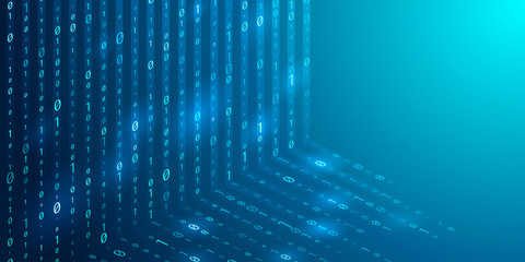 Binary code background. Stream in isometric style