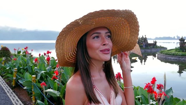 Couple spending time at the ulun datu bratan temple in Bali