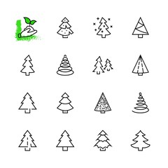 Obraz premium Christmas Tree thin line icon set. Stylized linear icons of artificial snow, spruce, present box fir. Editable Stroke. 32x32 Pixel Perfect